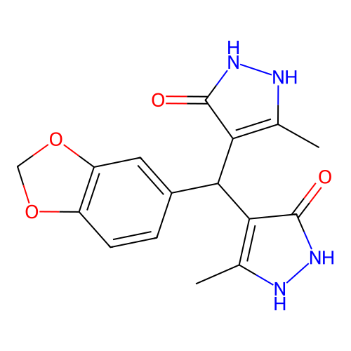 4,4'-(1,3-benzodioxol-5-ylmethylene)bis(3-methyl-1H-pyrazol-5-ol) structure