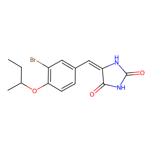 (5E)-5-[3-bromo-4-(butan-2-yloxy)benzylidene]imidazolidine-2,4-dione structure