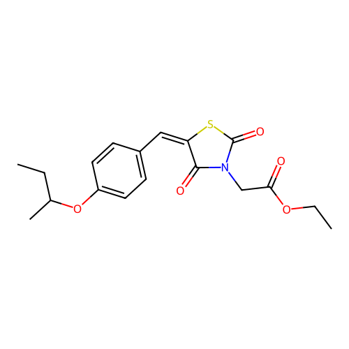 ethyl {(5E)-5-[4-(butan-2-yloxy)benzylidene]-2,4-dioxo-1,3-thiazolidin-3-yl}acetate structure