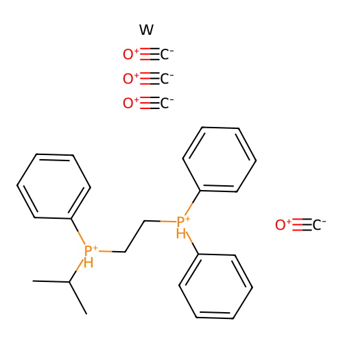 carbon monoxide;diphenyl-[2-[phenyl(propan-2-yl)phosphaniumyl]ethyl]phosphanium;tungsten structure
