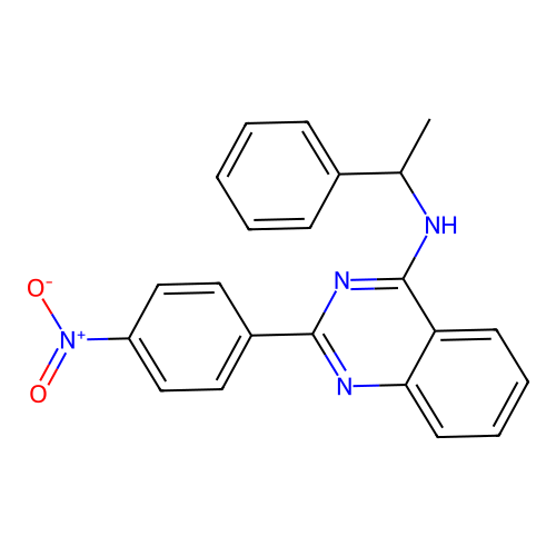 2-(4-nitrophenyl)-N-(1-phenylethyl)quinazolin-4-amine structure