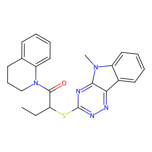 1-(3,4-dihydro-2H-quinolin-1-yl)-2-[(5-methyl-[1,2,4]triazino[5,6-b]indol-3-yl)sulfanyl]butan-1-one structure