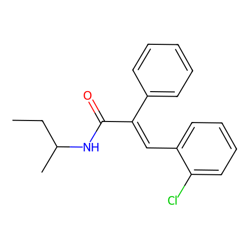 (E)-N-butan-2-yl-3-(2-chlorophenyl)-2-phenylprop-2-enamide structure