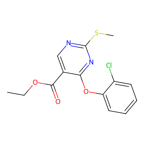 Ethyl 4-(2-chlorophenoxy)-2-methylsulfanylpyrimidine-5-carboxylate structure