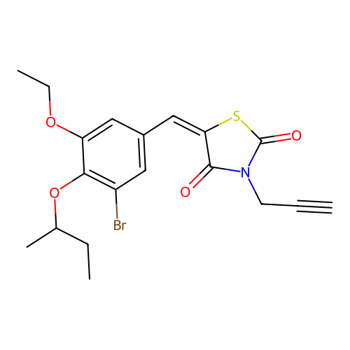(5E)-5-[(3-bromo-4-butan-2-yloxy-5-ethoxyphenyl)methylidene]-3-prop-2-ynyl-1,3-thiazolidine-2,4-dione structure