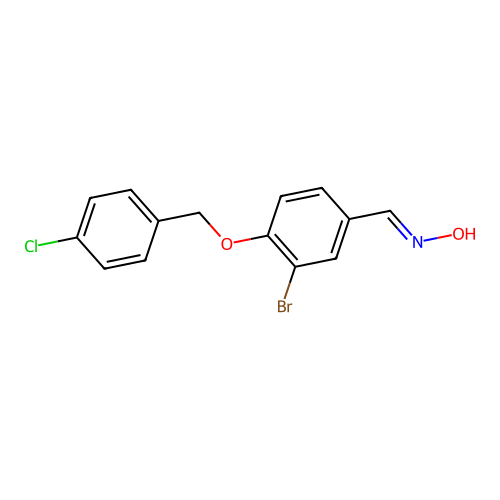N-[[3-bromo-4-[(4-chlorophenyl)methoxy]phenyl]methylidene]hydroxylamine structure