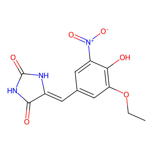 (5Z)-5-(3-ethoxy-4-hydroxy-5-nitrobenzylidene)imidazolidine-2,4-dione structure