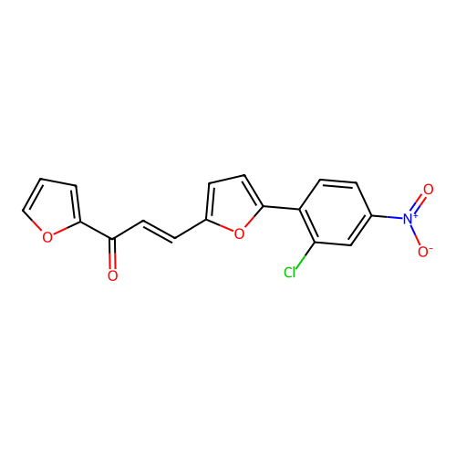 (E)-3-[5-(2-chloro-4-nitrophenyl)furan-2-yl]-1-(furan-2-yl)prop-2-en-1-one structure