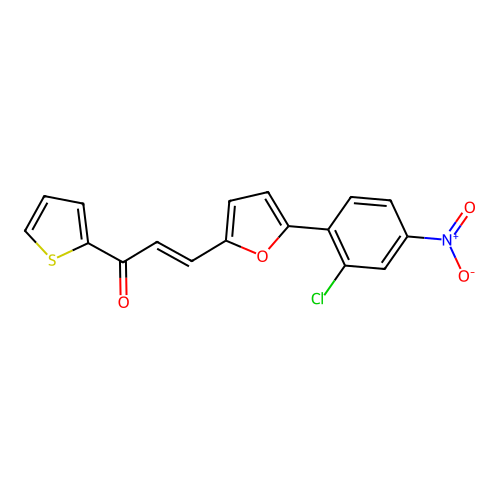 (E)-3-[5-(2-chloro-4-nitrophenyl)furan-2-yl]-1-thiophen-2-ylprop-2-en-1-one structure