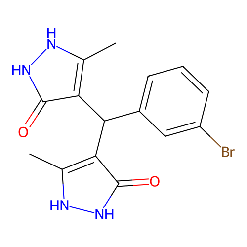 4,4'-[(3-bromophenyl)methanediyl]bis(3-methyl-1H-pyrazol-5-ol) structure