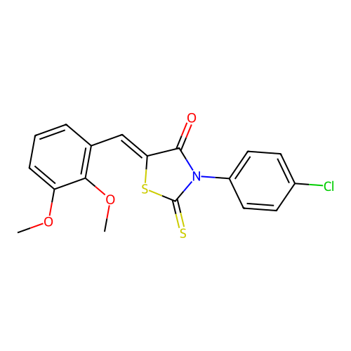(Z)-3-(4-chlorophenyl)-5-(2,3-dimethoxybenzylidene)-2-thioxothiazolidin-4-one structure