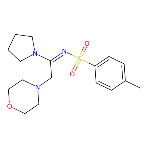 (NE)-4-methyl-N-(2-morpholin-4-yl-1-pyrrolidin-1-ylethylidene)benzenesulfonamide structure