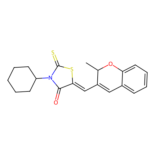 (5Z)-3-cyclohexyl-5-[(2-methyl-2H-chromen-3-yl)methylidene]-2-thioxo-1,3-thiazolidin-4-one structure