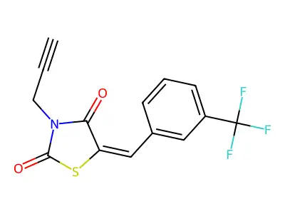 (5E)-3-(prop-2-yn-1-yl)-5-[3-(trifluoromethyl)benzylidene]-1,3-thiazolidine-2,4-dione structure