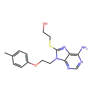 2-({6-amino-9-[2-(4-methylphenoxy)ethyl]-9H-purin-8-yl}sulfanyl)ethanol structure