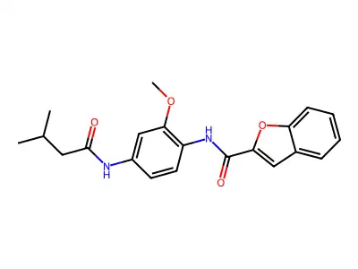 N-[4-(benzo[d]furan-2-ylcarbonylamino)-3-methoxyphenyl]-3-methylbutanamide structure