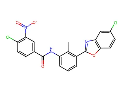 4-chloro-N-[3-(5-chloro-1,3-benzoxazol-2-yl)-2-methylphenyl]-3-nitrobenzamide structure