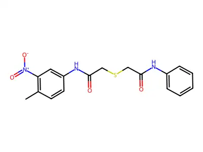 2-[2-(4-methyl-3-nitroanilino)-2-oxoethyl]sulfanyl-N-phenylacetamide structure