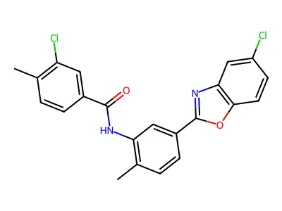 3-chloro-N-[5-(5-chloro-1,3-benzoxazol-2-yl)-2-methylphenyl]-4-methylbenzamide structure