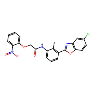N-[3-(5-chloro-1,3-benzoxazol-2-yl)-2-methylphenyl]-2-(2-nitrophenoxy)acetamide structure