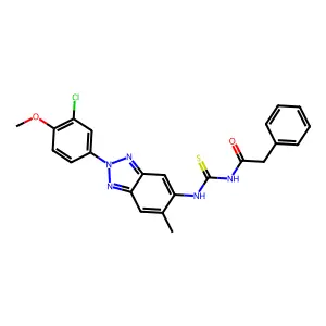 N-[[2-(3-chloro-4-methoxyphenyl)-6-methylbenzotriazol-5-yl]carbamothioyl]-2-phenylacetamide structure
