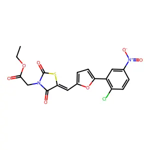 ethyl [(5E)-5-{[5-(2-chloro-5-nitrophenyl)furan-2-yl]methylidene}-2,4-dioxo-1,3-thiazolidin-3-yl]acetate structure