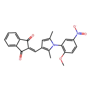 2-{[1-(2-methoxy-5-nitrophenyl)-2,5-dimethyl-1H-pyrrol-3-yl]methylidene}-1H-indene-1,3(2H)-dione structure