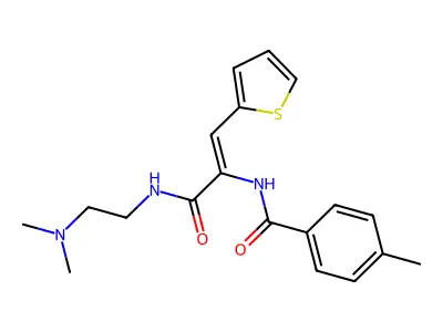 N-[1-(2-dimethylaminoethylcarbamoyl)-2-thiophen-2-yl-ethenyl]-4-methyl-benzamide structure