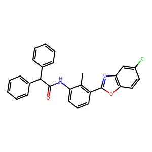 N-[3-(5-chloro-1,3-benzoxazol-2-yl)-2-methylphenyl]-2,2-diphenylacetamide structure