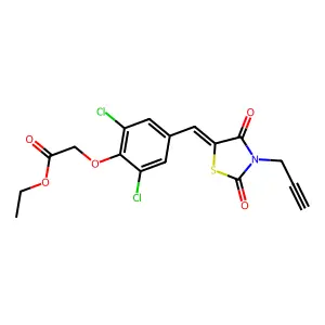 ethyl (2,6-dichloro-4-{(E)-[2,4-dioxo-3-(prop-2-yn-1-yl)-1,3-thiazolidin-5-ylidene]methyl}phenoxy)acetate structure