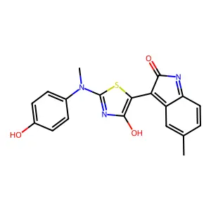 (3E)-3-[2-[(4-hydroxyphenyl)(methyl)amino]-4-oxo-1,3-thiazol-5(4H)-ylidene]-5-methyl-1,3-dihydro-2H-indol-2-one structure