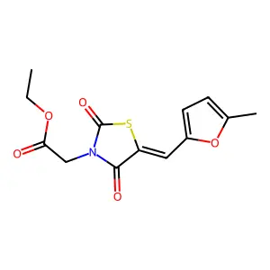 ethyl {(5E)-5-[(5-methylfuran-2-yl)methylidene]-2,4-dioxo-1,3-thiazolidin-3-yl}acetate structure