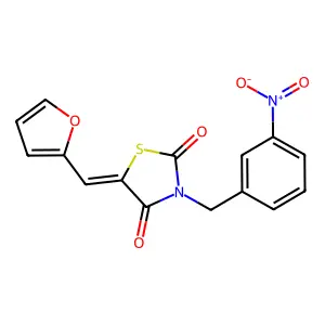 (5E)-5-(furan-2-ylmethylidene)-3-(3-nitrobenzyl)-1,3-thiazolidine-2,4-dione structure