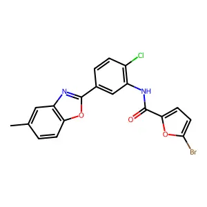 5-bromo-N-[2-chloro-5-(5-methyl-1,3-benzoxazol-2-yl)phenyl]furan-2-carboxamide structure