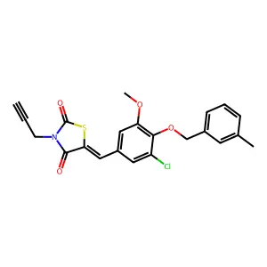 (5E)-5-[[3-chloro-5-methoxy-4-[(3-methylphenyl)methoxy]phenyl]methylidene]-3-prop-2-ynyl-1,3-thiazolidine-2,4-dione structure