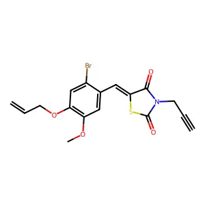 (5E)-5-[(2-bromo-5-methoxy-4-prop-2-enoxyphenyl)methylidene]-3-prop-2-ynyl-1,3-thiazolidine-2,4-dione structure