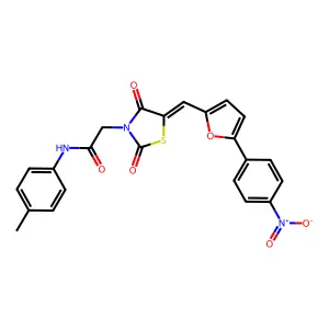 N-(4-methylphenyl)-2-[(5E)-5-[[5-(4-nitrophenyl)furan-2-yl]methylidene]-2,4-dioxo-1,3-thiazolidin-3-yl]acetamide structure