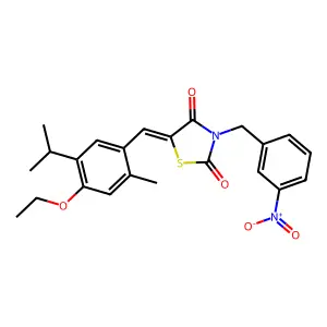 (5E)-5-[(4-ethoxy-2-methyl-5-propan-2-ylphenyl)methylidene]-3-[(3-nitrophenyl)methyl]-1,3-thiazolidine-2,4-dione structure