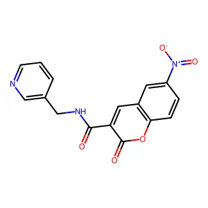 6-nitro-2-oxo-N-(pyridin-3-ylmethyl)-2H-chromene-3-carboxamide structure