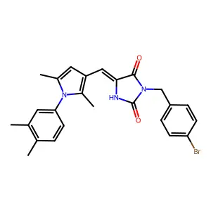 (5E)-3-(4-bromobenzyl)-5-{[1-(3,4-dimethylphenyl)-2,5-dimethyl-1H-pyrrol-3-yl]methylidene}imidazolidine-2,4-dione structure