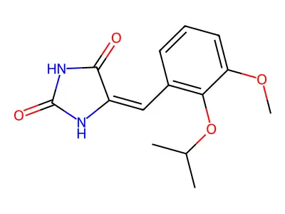 (5E)-5-[(3-methoxy-2-propan-2-yloxyphenyl)methylidene]imidazolidine-2,4-dione structure