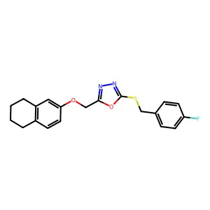 2-[(4-fluorobenzyl)sulfanyl]-5-[(5,6,7,8-tetrahydronaphthalen-2-yloxy)methyl]-1,3,4-oxadiazole structure