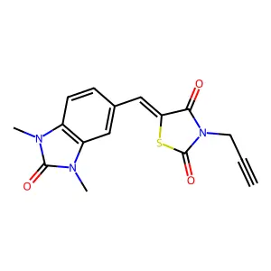 (5E)-5-[(1,3-dimethyl-2-oxo-2,3-dihydro-1H-benzimidazol-5-yl)methylidene]-3-(prop-2-yn-1-yl)-1,3-thiazolidine-2,4-dione structure