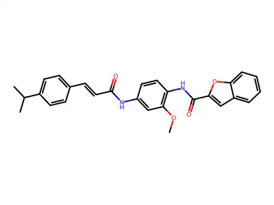 N-[2-methoxy-4-[[(E)-3-(4-propan-2-ylphenyl)prop-2-enoyl]amino]phenyl]-1-benzofuran-2-carboxamide structure