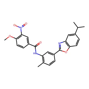 4-methoxy-N-{2-methyl-5-[5-(propan-2-yl)-1,3-benzoxazol-2-yl]phenyl}-3-nitrobenzamide structure
