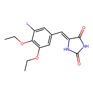 (5E)-5-[(3,4-diethoxy-5-iodophenyl)methylidene]imidazolidine-2,4-dione structure