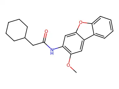 2-cyclohexyl-N-(2-methoxydibenzofuran-3-yl)acetamide structure