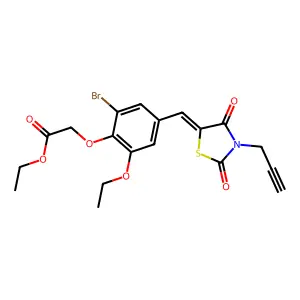 ethyl (2-bromo-4-{(E)-[2,4-dioxo-3-(prop-2-yn-1-yl)-1,3-thiazolidin-5-ylidene]methyl}-6-ethoxyphenoxy)acetate structure