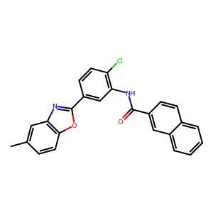 N-[2-chloro-5-(5-methyl-1,3-benzoxazol-2-yl)phenyl]naphthalene-2-carboxamide structure