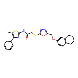 N-(5-methyl-4-phenyl-1,3-thiazol-2-yl)-2-({5-[(5,6,7,8-tetrahydronaphthalen-2-yloxy)methyl]-1,3,4-oxadiazol-2-yl}sulfanyl)acetamide structure